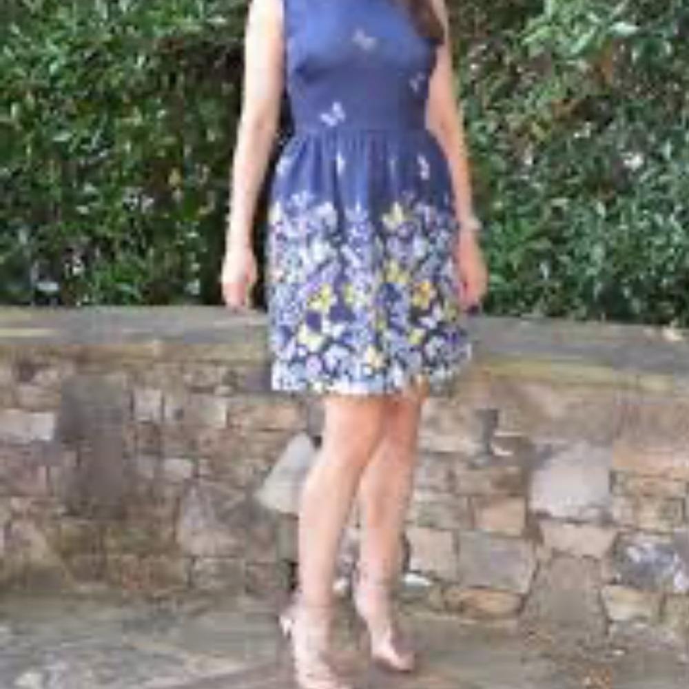 ERIN by Erin Fetherston Navy and Yellow Floral Mini Dress